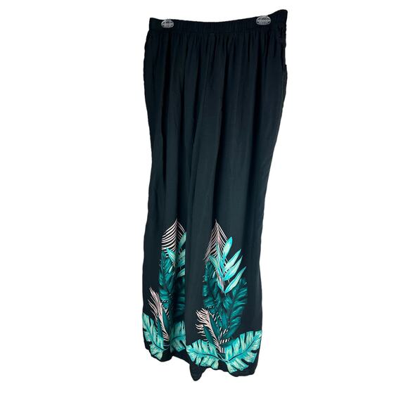 NWT Swim by Cacique Wide Leg Lounge Pants Black Tropical Print Plus Size 26/28 - Picture 3 of 13